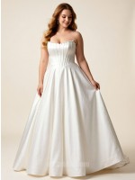 APJbridal Romantic Strapless Corset A-Line Satin Wedding Dress with Floral Trim